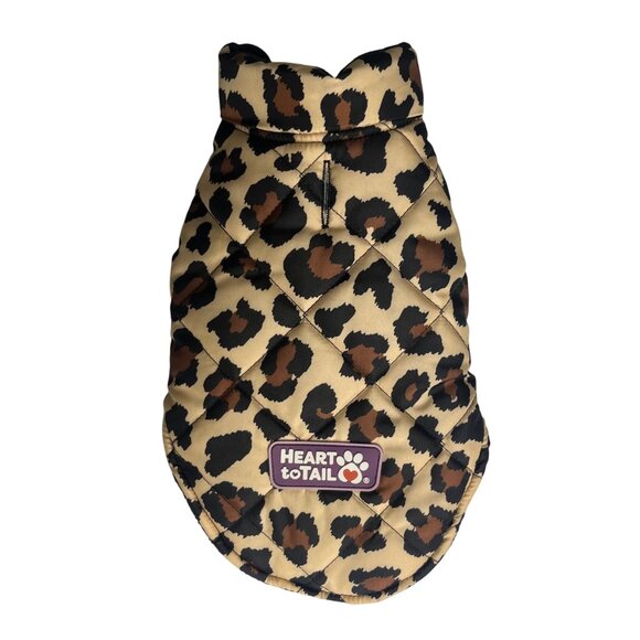 Heart To Tail Leopard Quilted Dog Jacket Fleece Lining Size XS - Picture 1 of 7